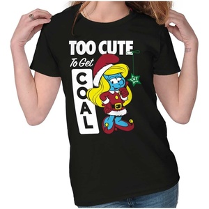 Brisco Brands Santa Smurfette Too Cute Christmas Womens Slim Fit Graphic Tee(Black)