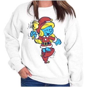 Brisco Brands Smurfette Christmas Ms. Santa Claus Women Crewneck Sweatshirt(White)
