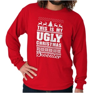 Brisco Brands This is My Ugly Christmas Sweater Long Sleeve Tshirt Men Women(Red)