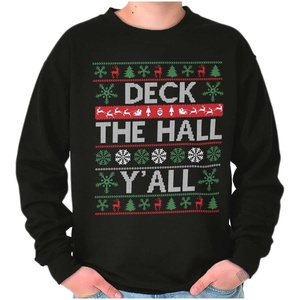 Brisco Brands Ugly Christmas Deck The Halls Y’all Sweatshirt for Men or Women(Black)