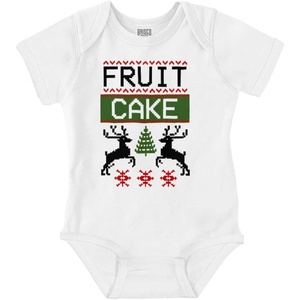 Brisco Brands Ugly Christmas Fruit Cake Pattern Baby Romper Boys or Girls(White)