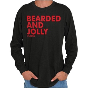 Brisco Brands Xmas Bearded and Jolly Hashtag Santa Mens Long Sleeve Tee T Shirt(Black)