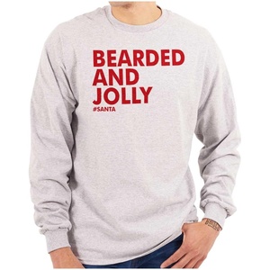 Brisco Brands Xmas Bearded and Jolly Hashtag Santa Mens Long Sleeve Tee T Shirt(Sport Grey)