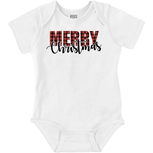 Brisco Brands Xmas Holiday Plaid Merry Christmas Baby Romper Boys or Girls(White)