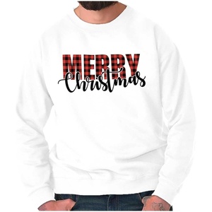 Brisco Brands Xmas Holiday Plaid Merry Christmas Sweatshirt for Men or Women(White)
