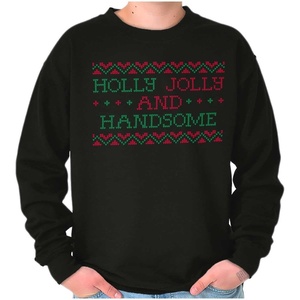 Brisco Brands Xmas Holly Jolly Handsome Pattern Sweatshirt for Men or Women(Black)