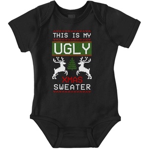 Brisco Brands Xmas This My Ugly Christmas Sweater Baby Romper Boys or Girls(Black)