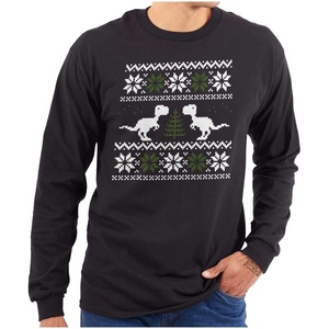 Christmas T-Rex Dinosaur Party Long Sleeve Tshirt Men Women(Black)