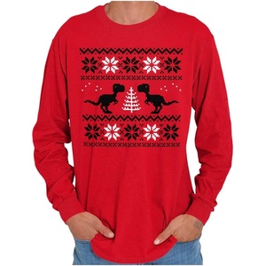 Christmas T-Rex Dinosaur Party Long Sleeve Tshirt Men Women(Red)