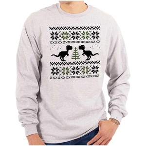 Christmas T-Rex Dinosaur Party Long Sleeve Tshirt Men Women(Sport Grey)