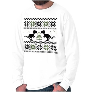 Christmas T-Rex Dinosaur Party Long Sleeve Tshirt Men Women(White)
