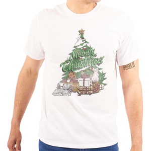 Classic Meowy Christmas Tree Kittens Graphic T Shirt Men or Women(White)