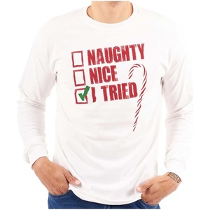 Classic Teaze Xmas Checklist Naughty Nice Tried Long Sleeve Tshirt Men Women(White)