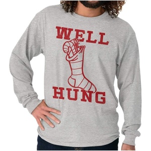 Funny Christmas Stocking Well Hung Mens Long Sleeve Tee T Shirt(Sport Grey)