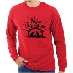 Merry Christmas Nativity Scene Jesus Women’s Long Sleeve T Shirt(Red)