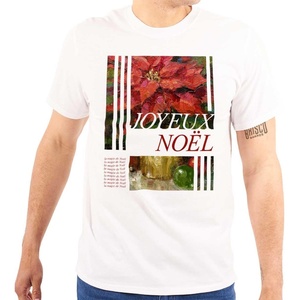 Poinsettia Christmas Joyeux Noel Graphic T Shirt Men or Women(White)