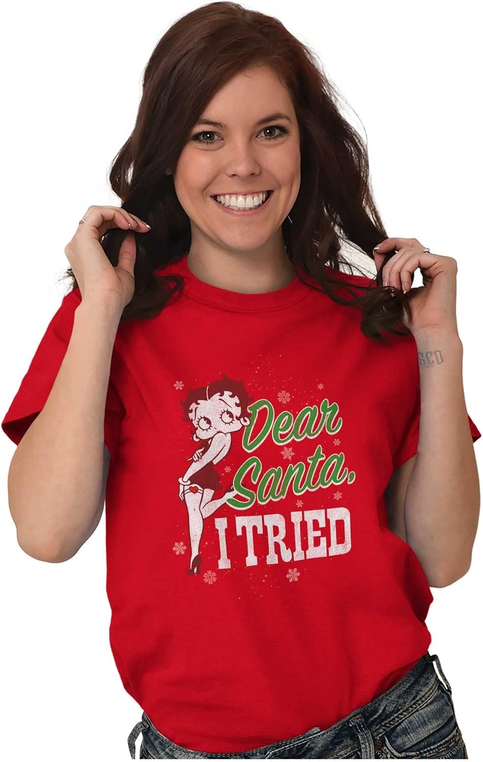image:imageBetty Boop Christmas Dear Santa Womens Graphic T Shirt TeesRed