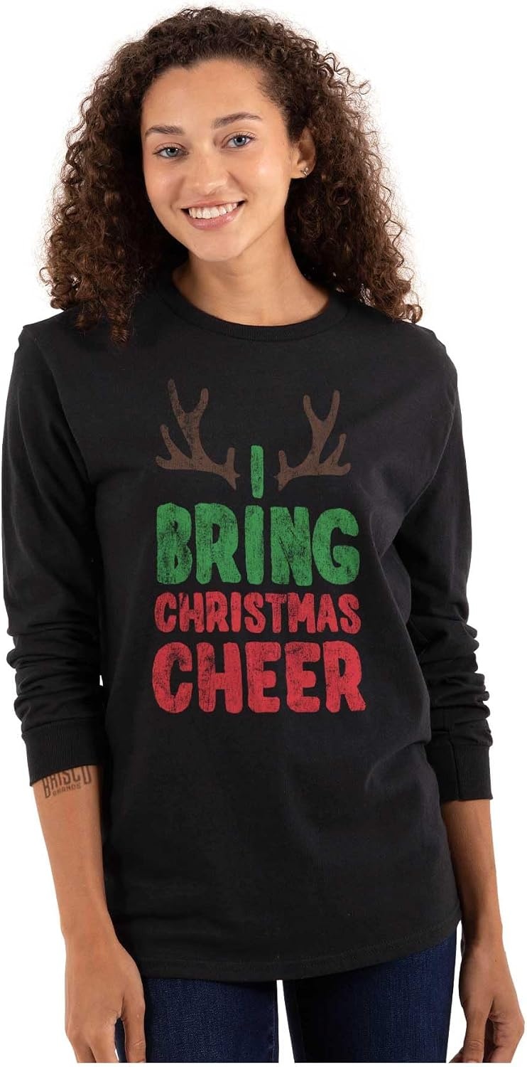 image:imageBring Christmas Cheer Reindeer Antler Long Sleeve Tshirt Men WomenBlack