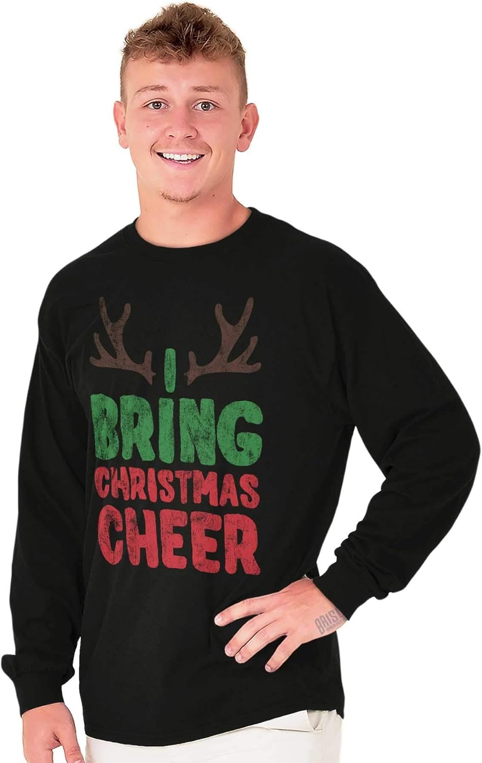 image:imageBring Christmas Cheer Reindeer Antler Long Sleeve Tshirt Men WomenBlack