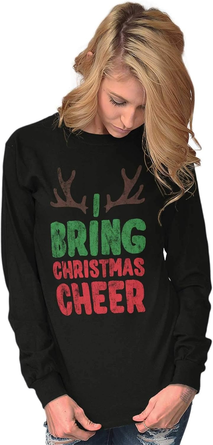 image:imageBring Christmas Cheer Reindeer Antler Long Sleeve Tshirt Men WomenBlack