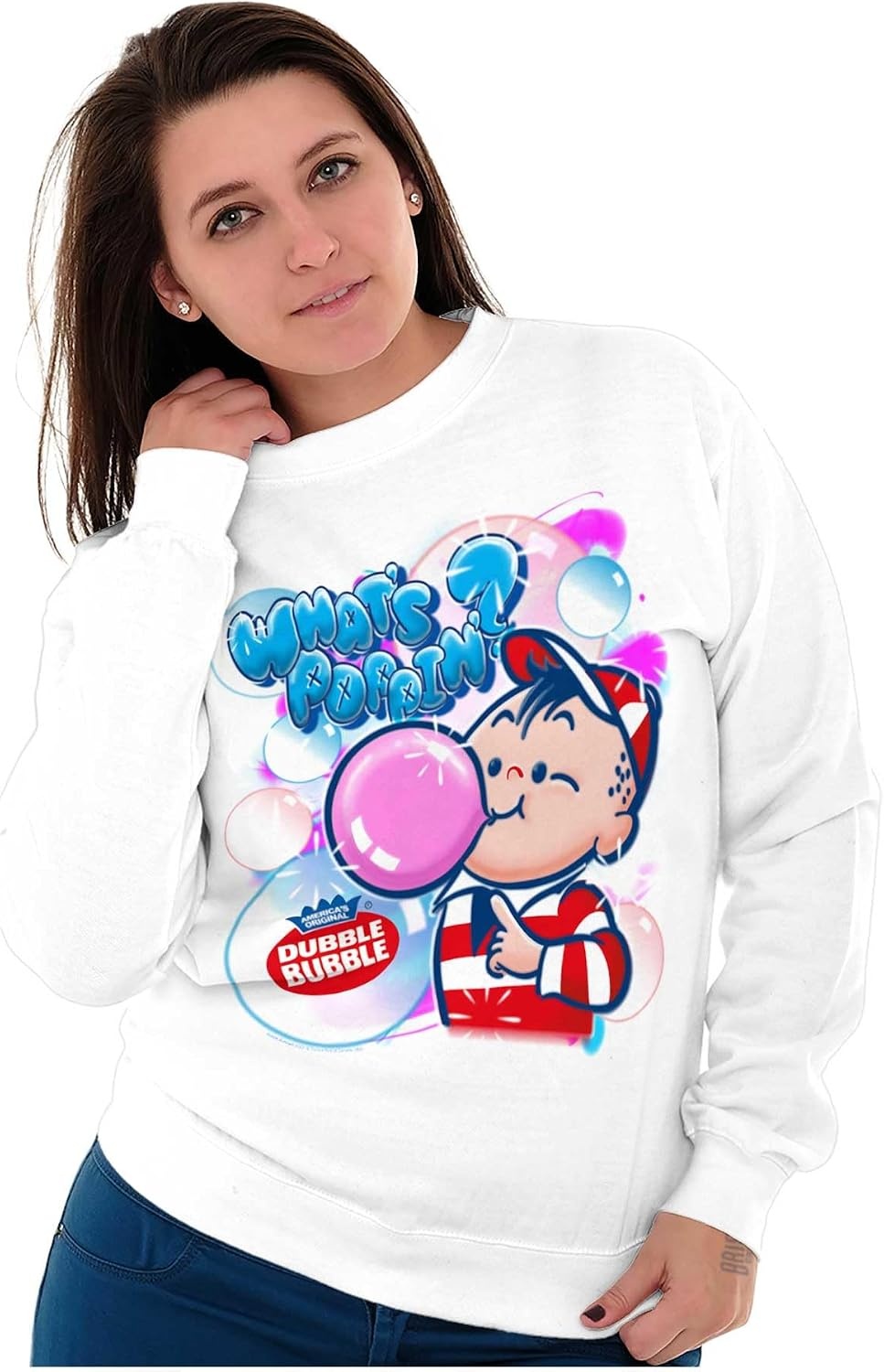 image:imageBrisco Brands Airbrushed Dubble Bubble Whats Poppin Sweatshirt for Men or WomenWhite