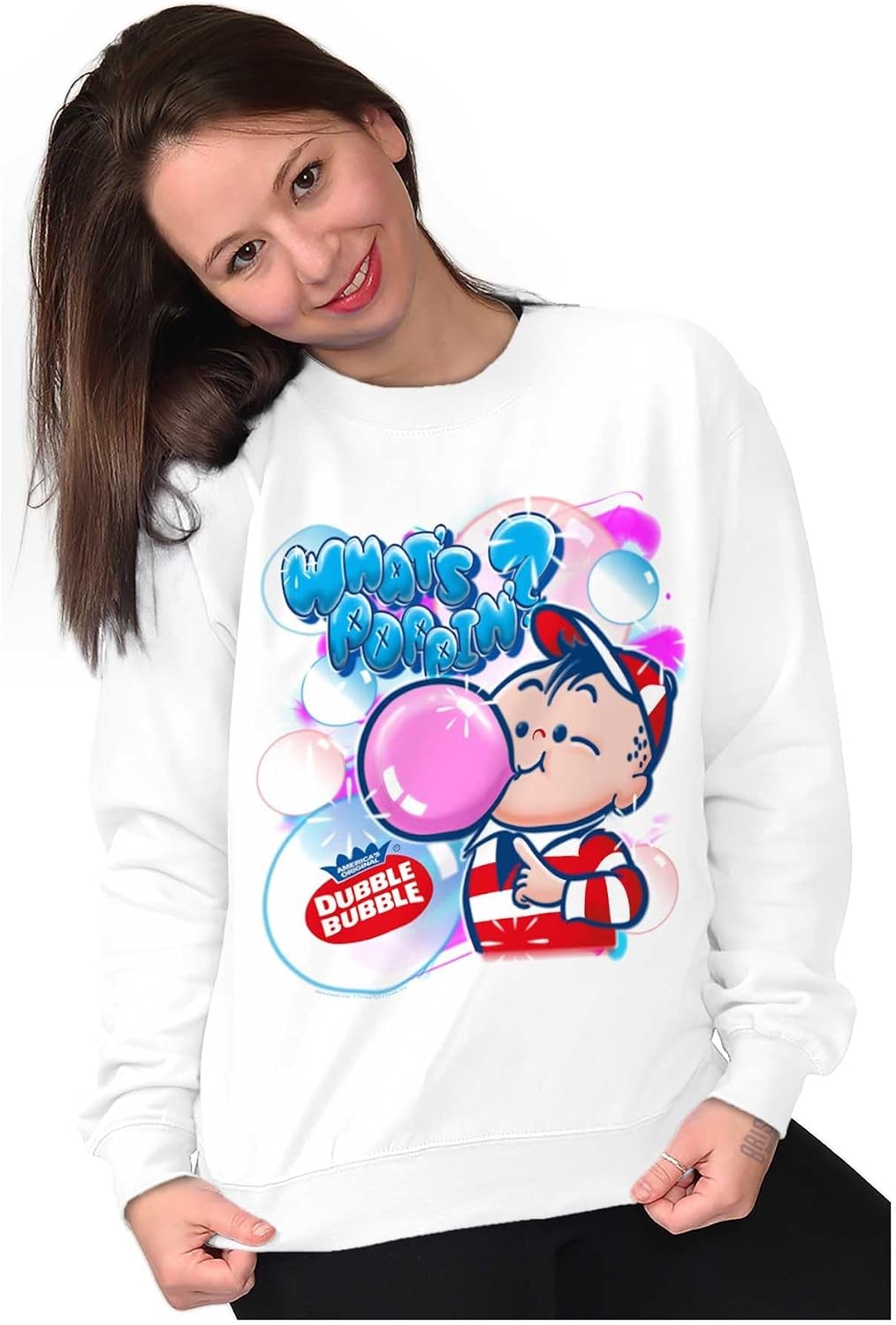image:imageBrisco Brands Airbrushed Dubble Bubble Whats Poppin Sweatshirt for Men or WomenWhite