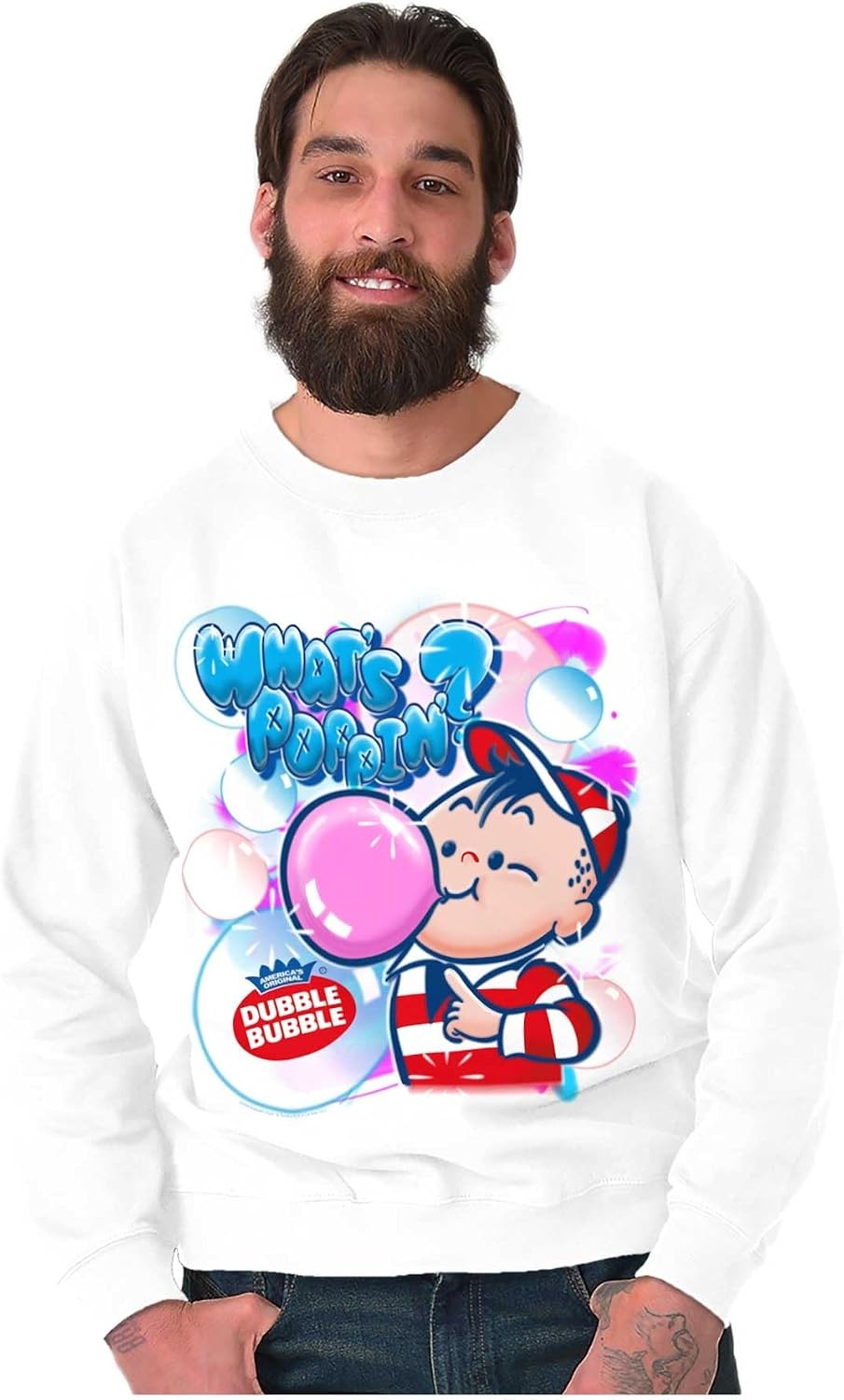 image:imageBrisco Brands Airbrushed Dubble Bubble Whats Poppin Sweatshirt for Men or WomenWhite