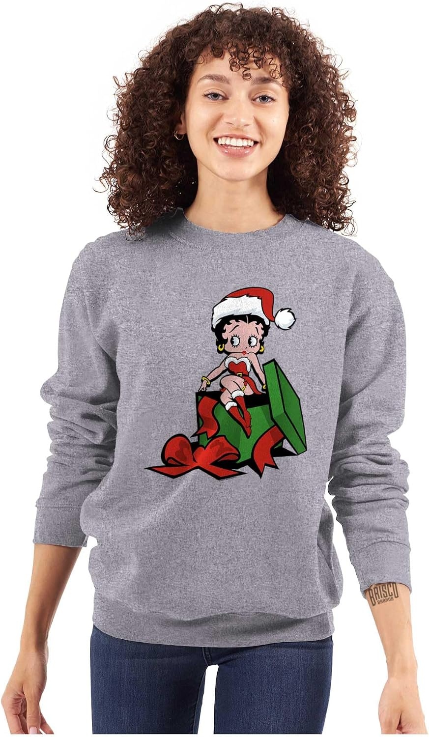 image:imageBrisco Brands Betty Boop Christmas Cute Holiday Women Crewneck SweatshirtSport Grey