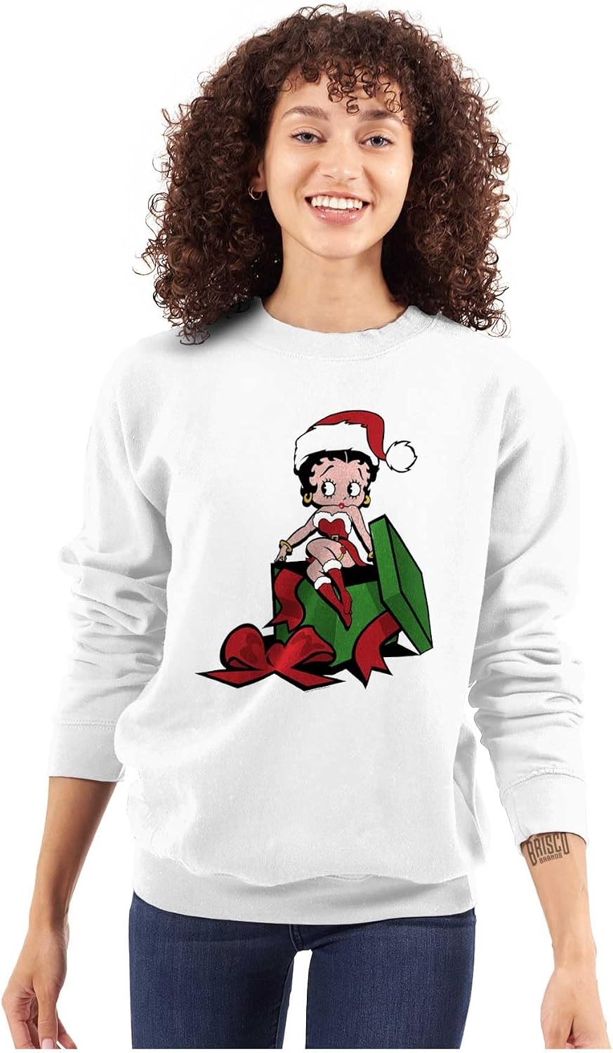 image:imageBrisco Brands Betty Boop Christmas Cute Holiday Women Crewneck SweatshirtWhite
