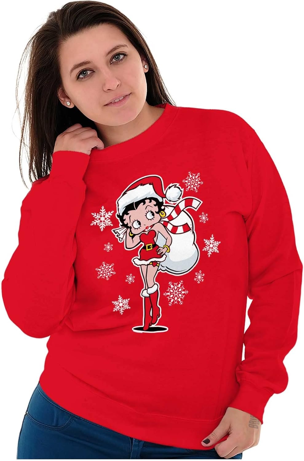 image:imageBrisco Brands Betty Boop Christmas Holiday Cute Women Crewneck SweatshirtRed
