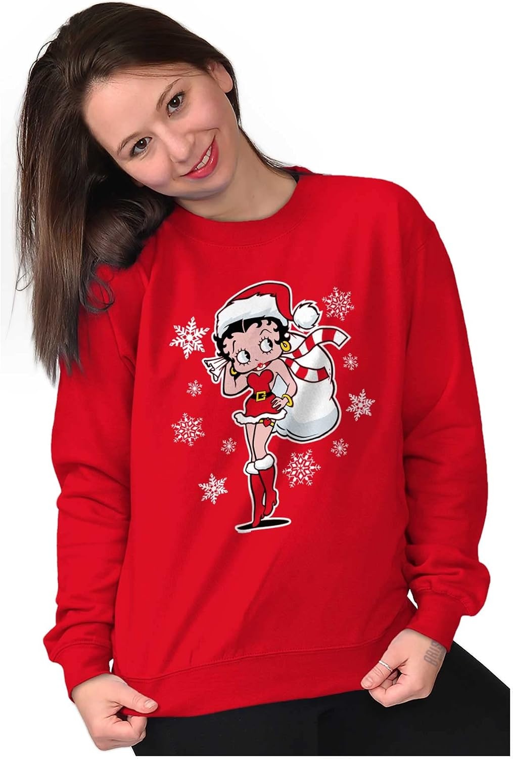 image:imageBrisco Brands Betty Boop Christmas Holiday Cute Women Crewneck SweatshirtRed