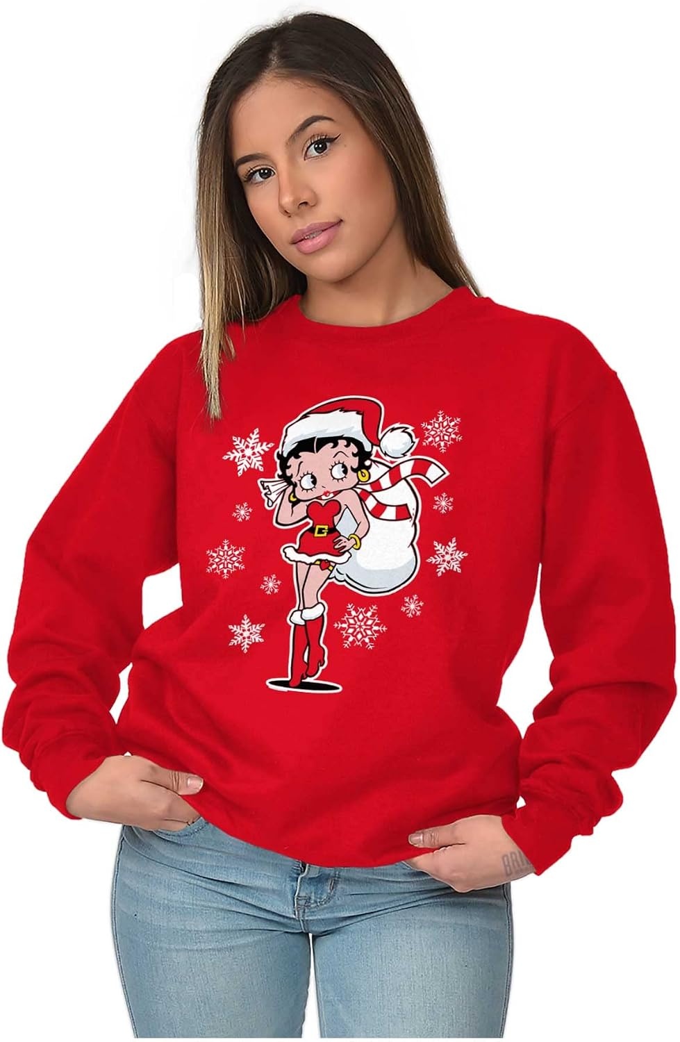 image:imageBrisco Brands Betty Boop Christmas Holiday Cute Women Crewneck SweatshirtRed