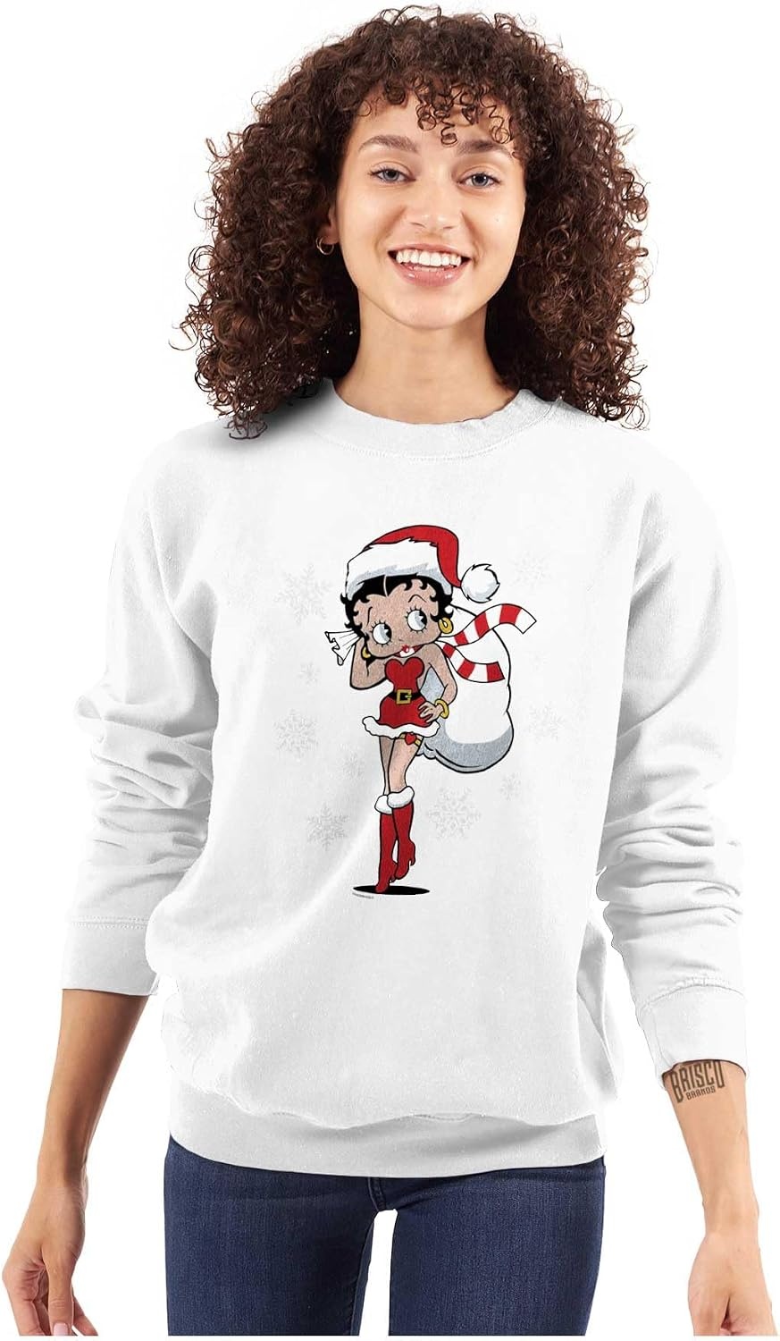image:imageBrisco Brands Betty Boop Christmas Holiday Cute Women Crewneck SweatshirtWhite