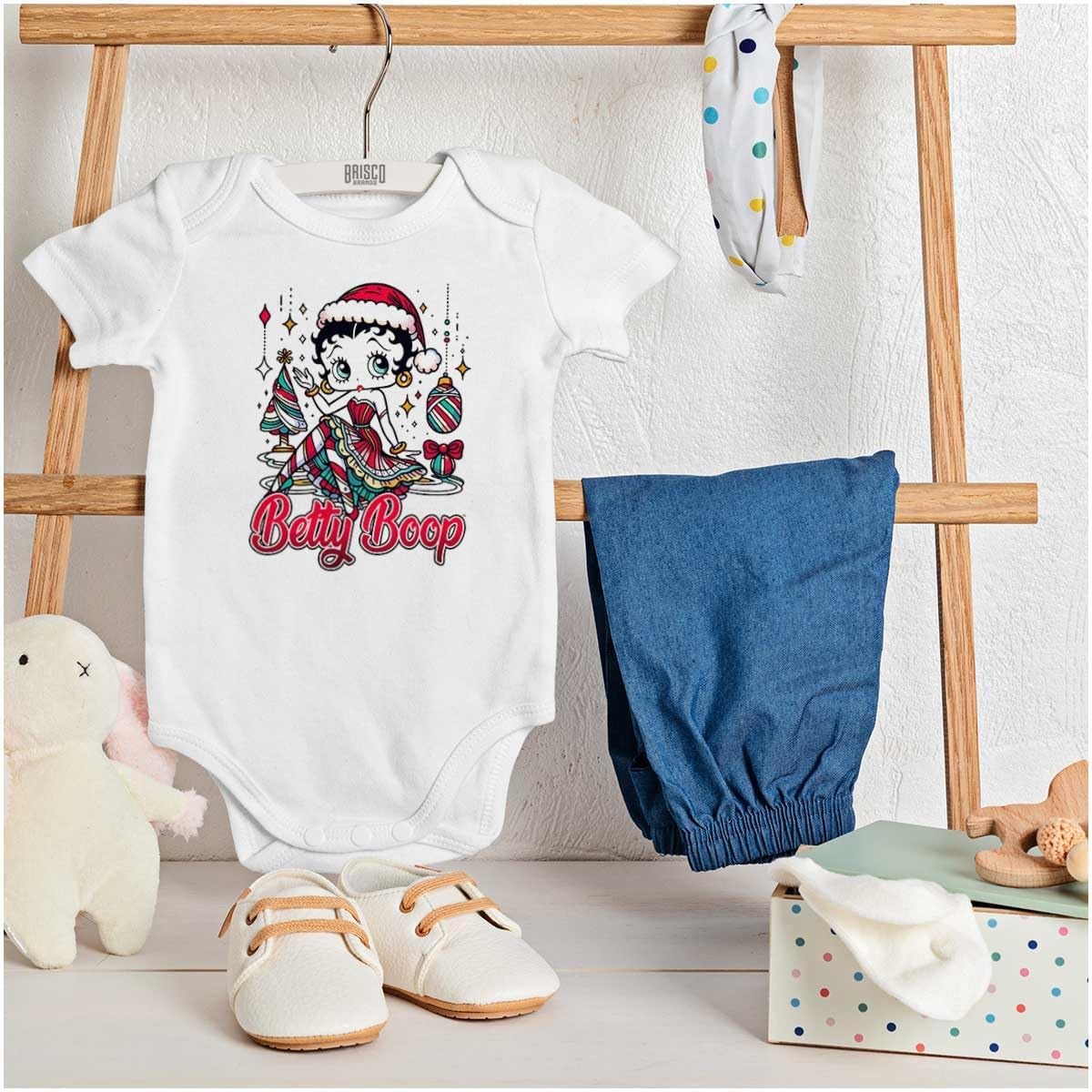 image:imageBrisco Brands Betty Boop Christmas Ms Santa Claus Baby Bodysuit Jumper GirlsWhite