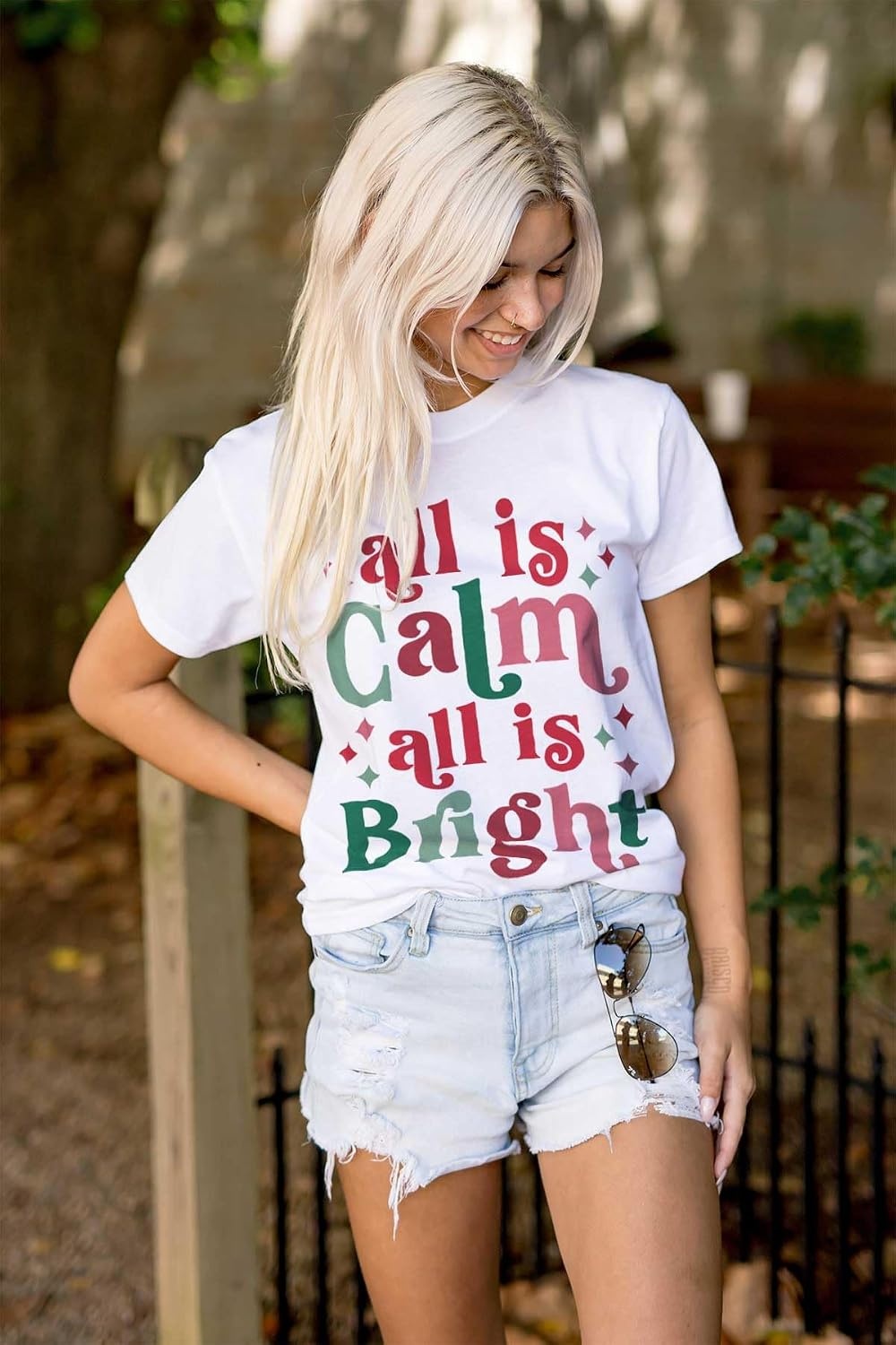 image:imageBrisco Brands Christmas All is Calm Song Lyric Womens Graphic T Shirt TeesWhite