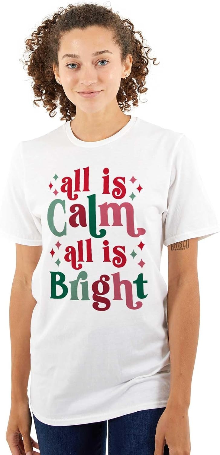 image:imageBrisco Brands Christmas All is Calm Song Lyric Womens Graphic T Shirt TeesWhite
