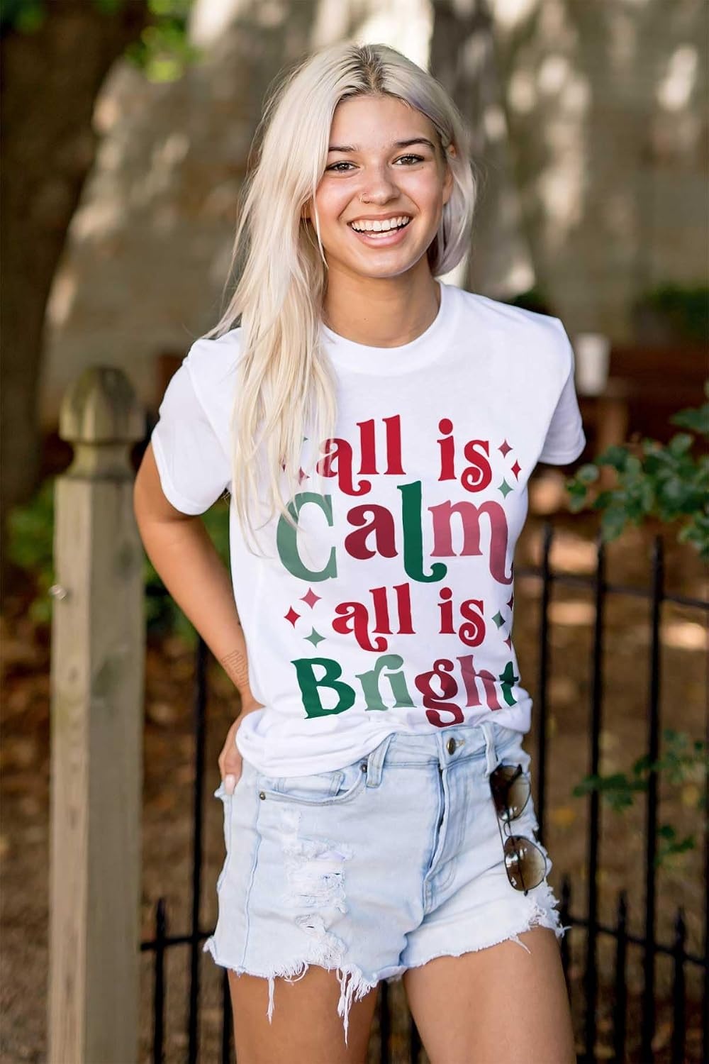 image:imageBrisco Brands Christmas All is Calm Song Lyric Womens Graphic T Shirt TeesWhite