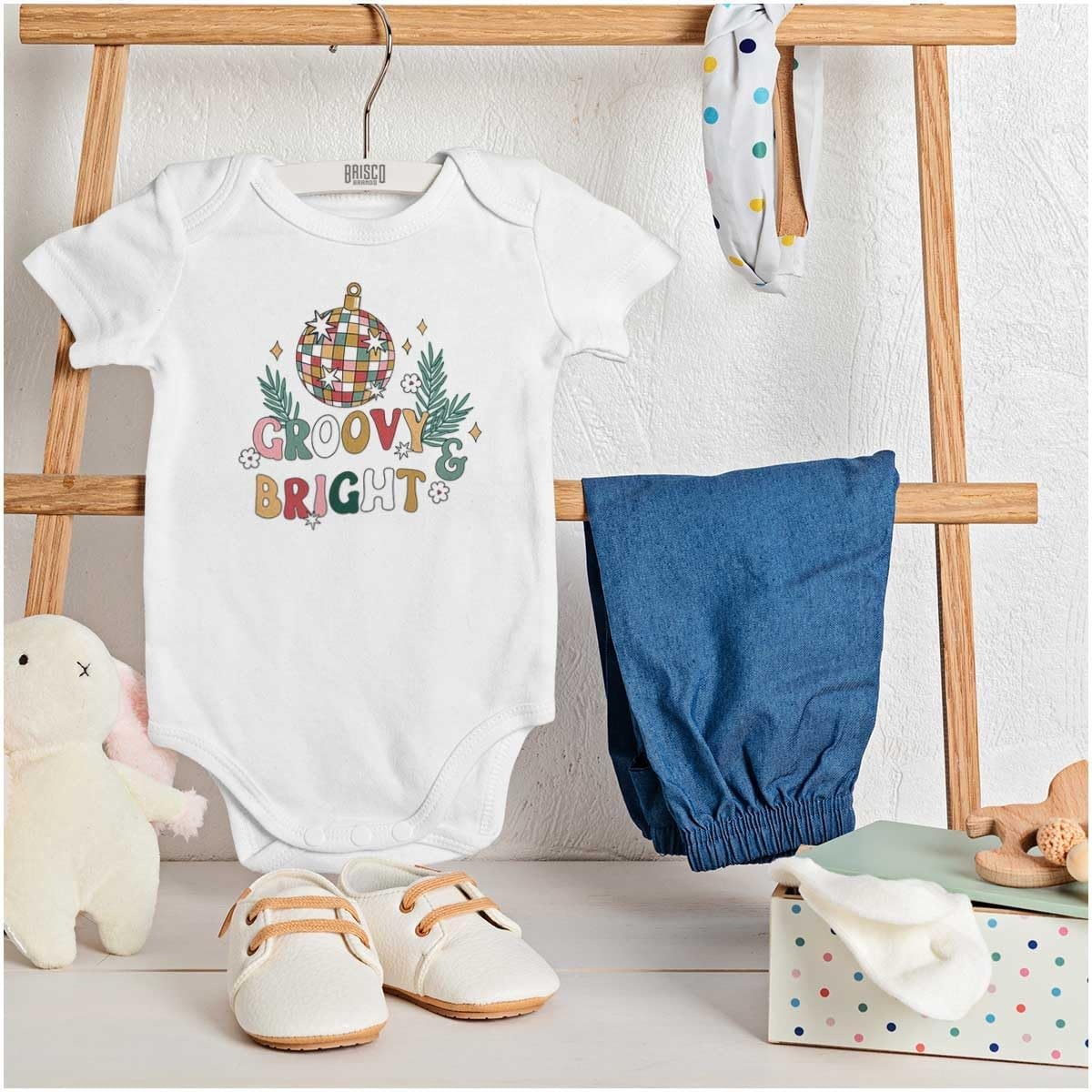 image:imageBrisco Brands Christmas Disco Ball Groovy Bright Baby Romper Boys or GirlsWhite
