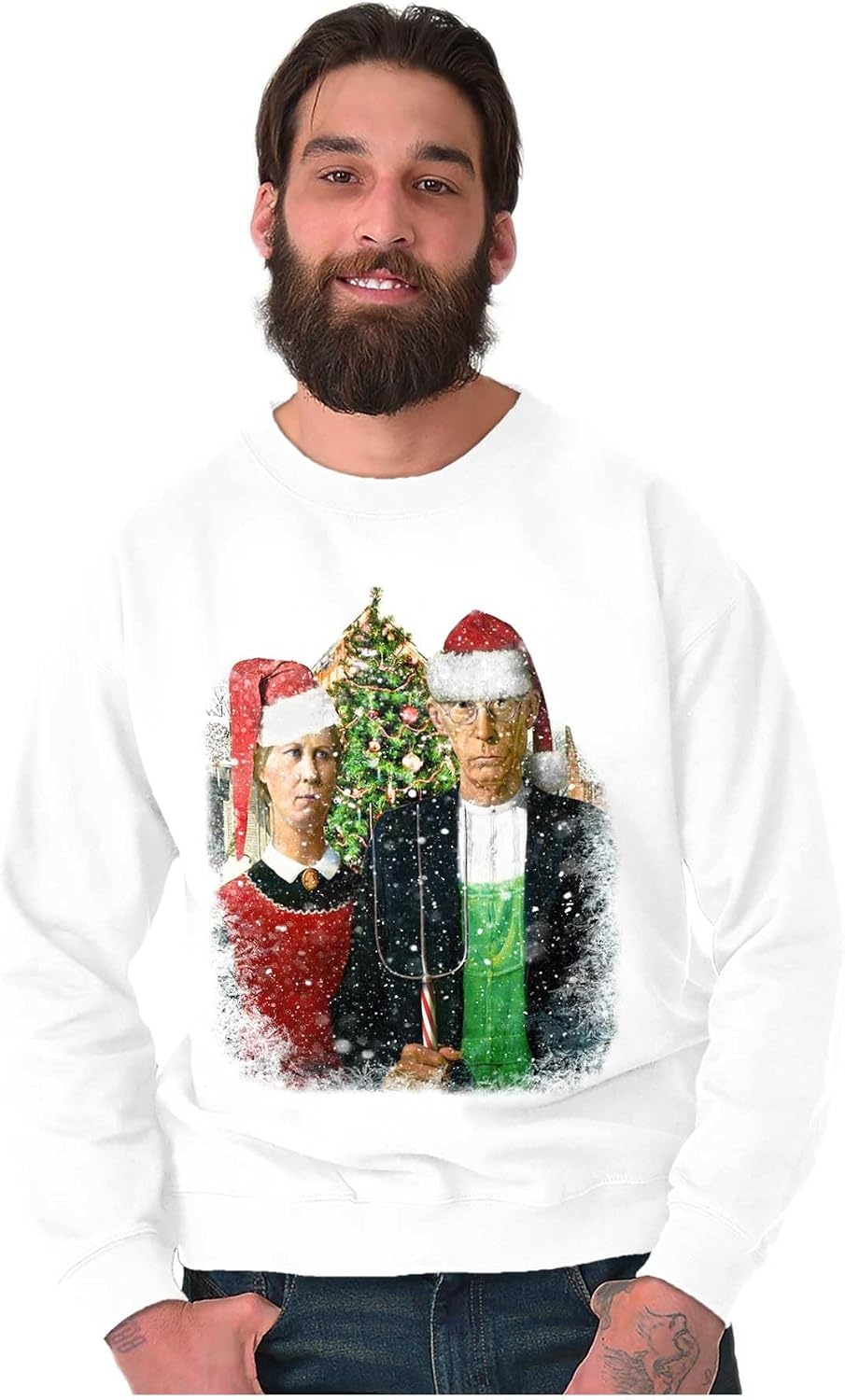 image:imageBrisco Brands Christmas Gothic Art Xmas Couple Sweatshirt for Men or WomenWhite