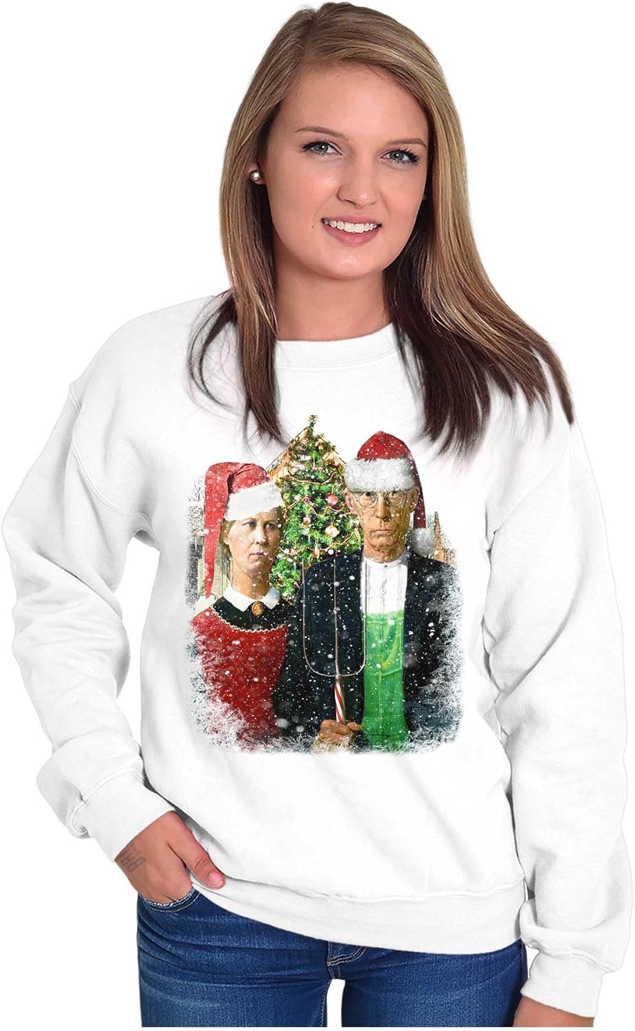 image:imageBrisco Brands Christmas Gothic Art Xmas Couple Sweatshirt for Men or WomenWhite