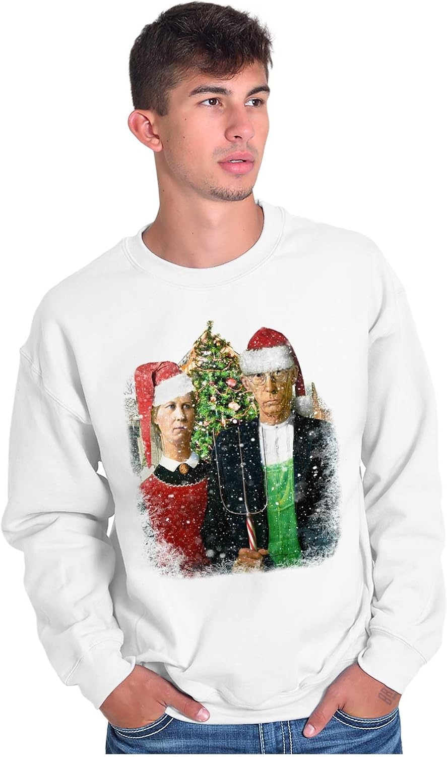 image:imageBrisco Brands Christmas Gothic Art Xmas Couple Sweatshirt for Men or WomenWhite