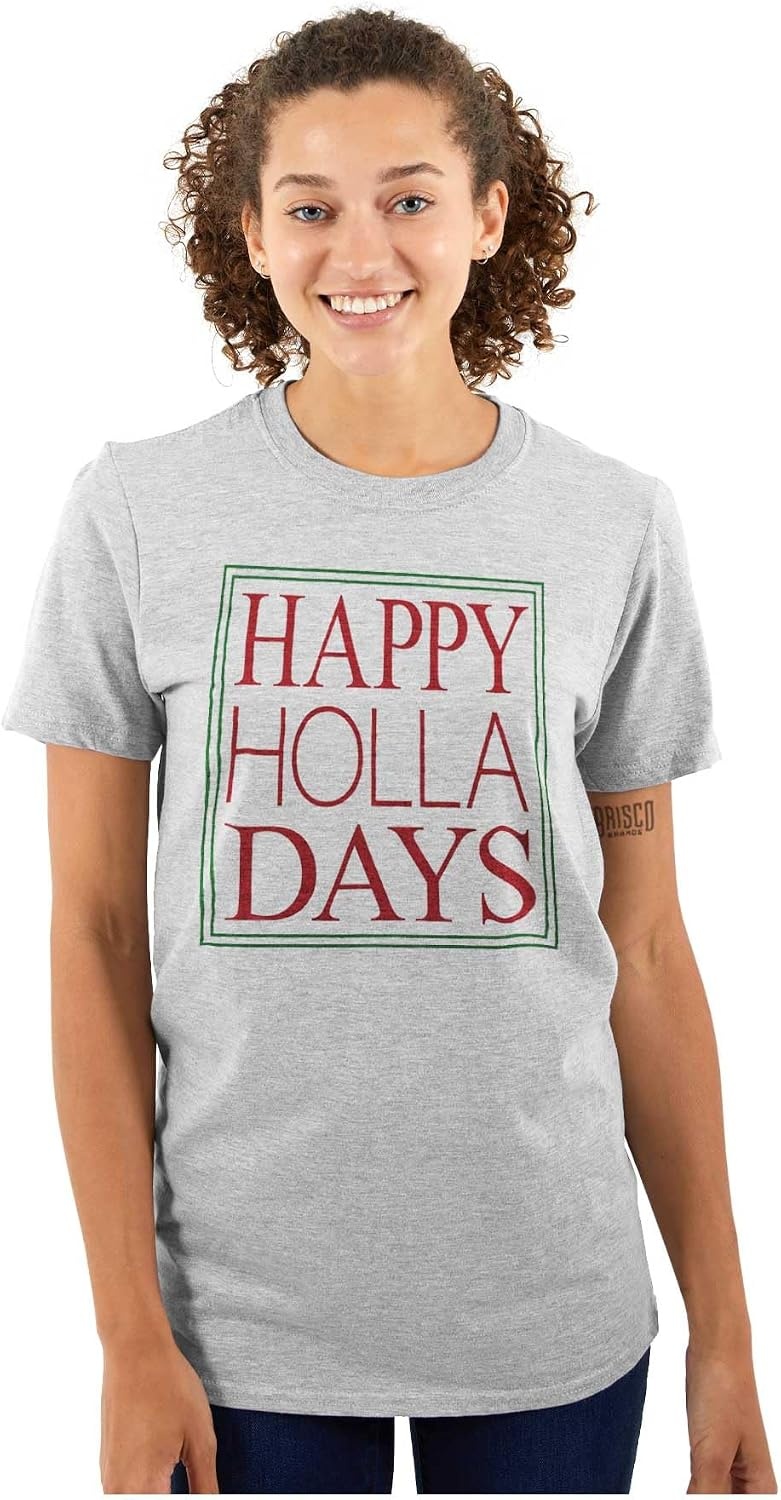 image:imageBrisco Brands Christmas Happy Holla Days Yuletide Graphic T Shirt Men or WomenSport Grey