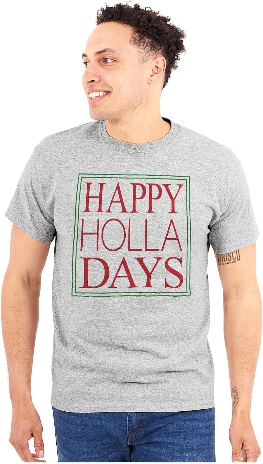 image:imageBrisco Brands Christmas Happy Holla Days Yuletide Graphic T Shirt Men or WomenSport Grey