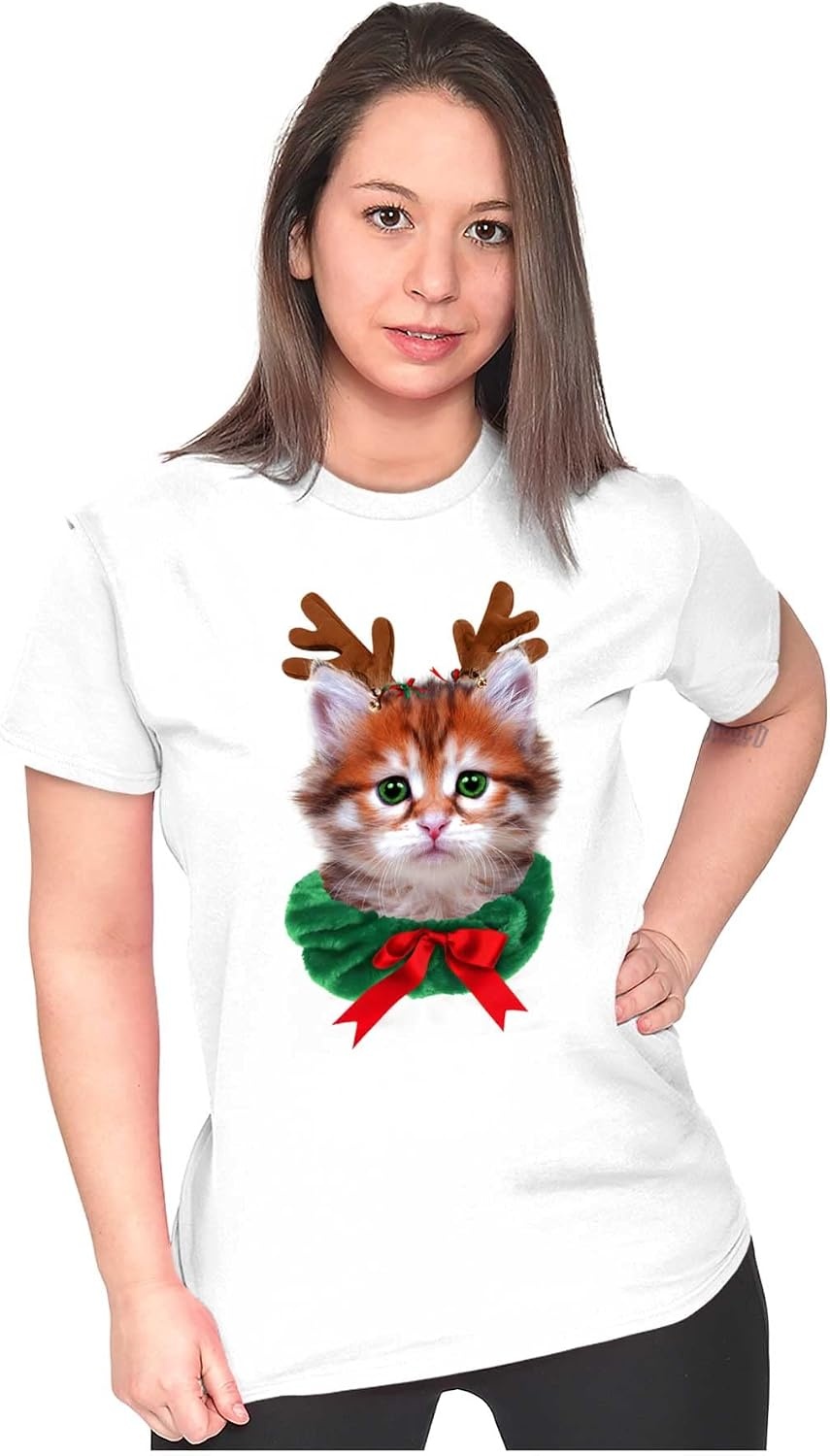 image:imageBrisco Brands Christmas Reindeer Kitten Adorable Womens Slim Fit Graphic Tee