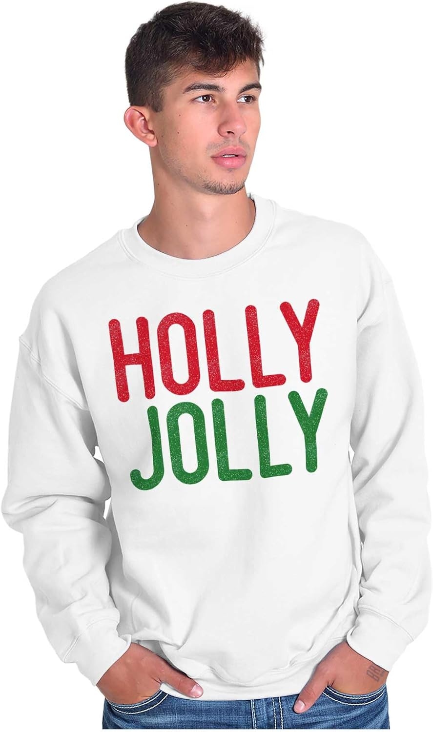 image:imageBrisco Brands Christmas Saying Holly Jolly Xmas Sweatshirt for Men or WomenWhite