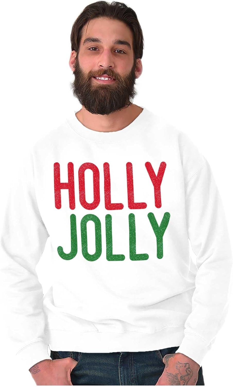 image:imageBrisco Brands Christmas Saying Holly Jolly Xmas Sweatshirt for Men or WomenWhite