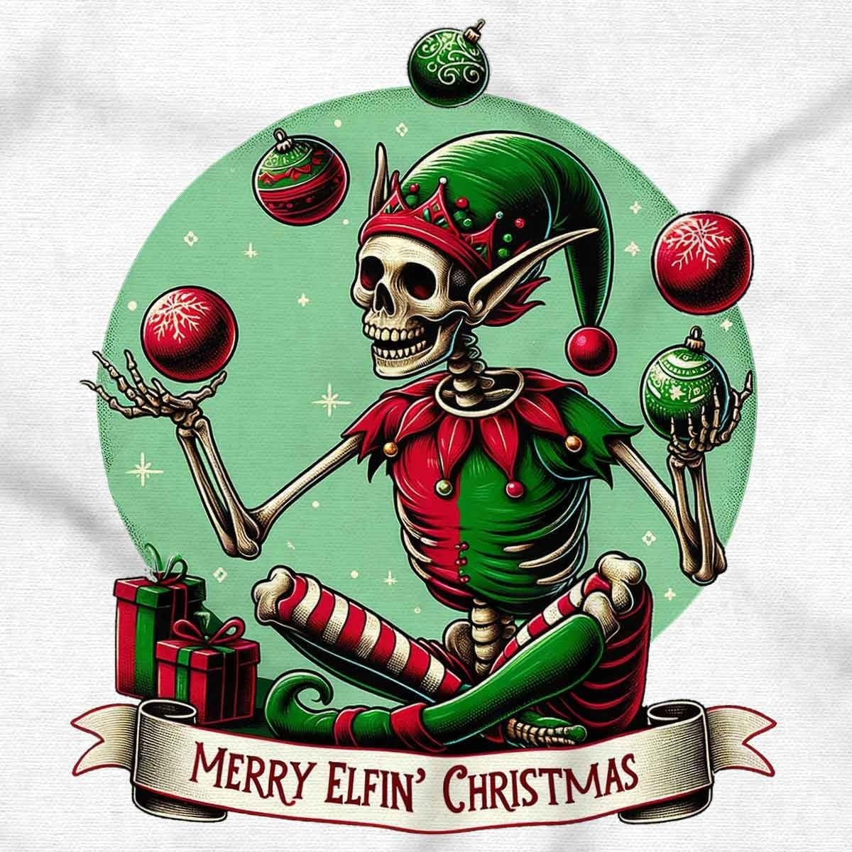 image:imageBrisco Brands Christmas Skeleton Juggling Elf Sweatshirt for Men or WomenWhite