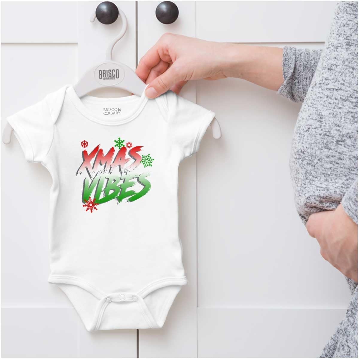 image:imageBrisco Brands Christmas Snowflakes Xmas Vibes Baby Romper Boys or GirlsWhite