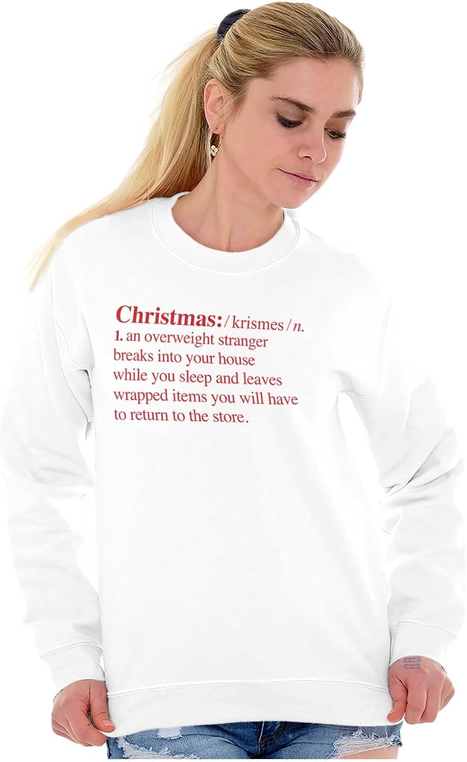 image:imageBrisco Brands Christmas Xmas Definition Funny Sweatshirt for Men or WomenWhite