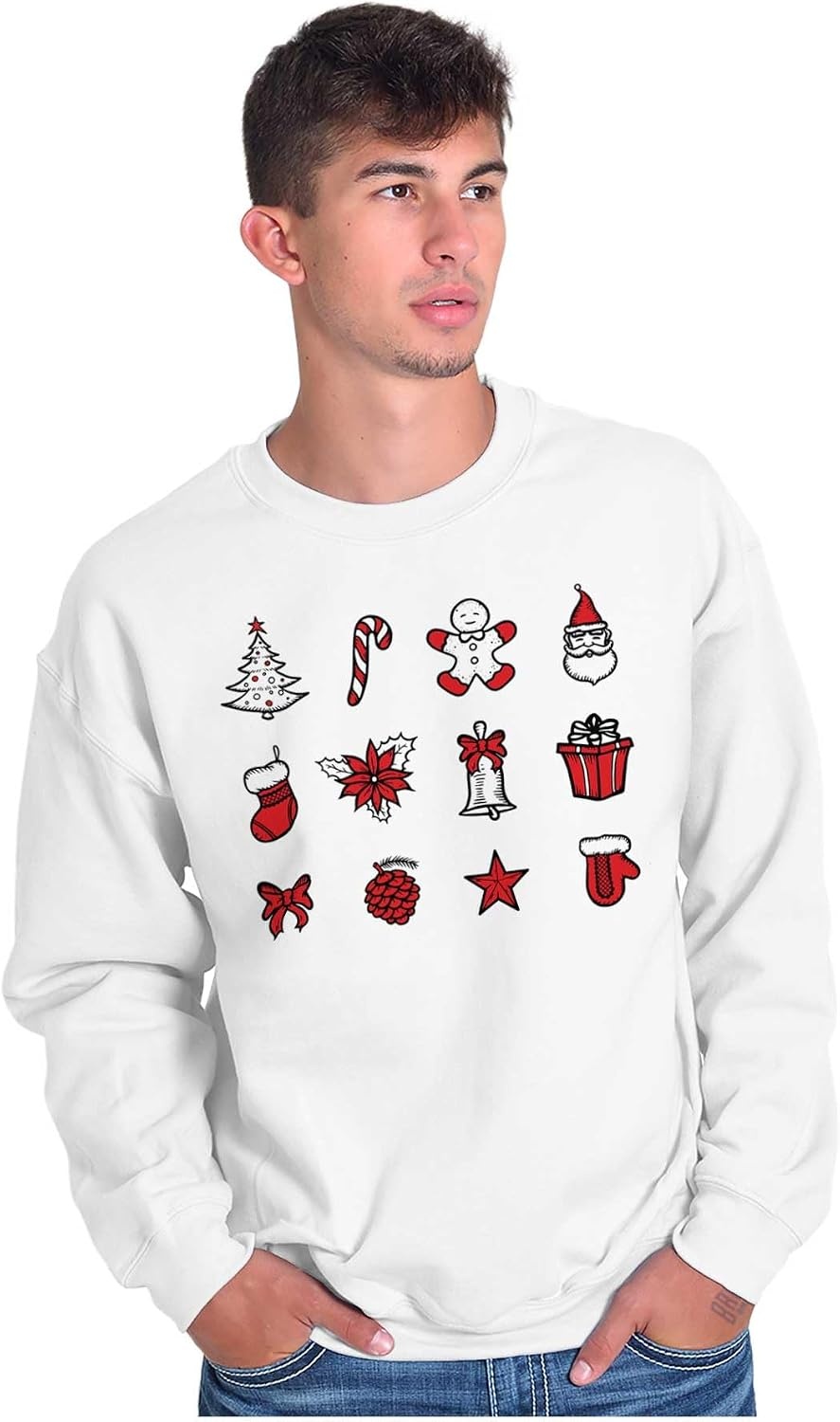image:imageBrisco Brands Classic Christmas Holiday Ornaments Sweatshirt for Men or WomenWhite